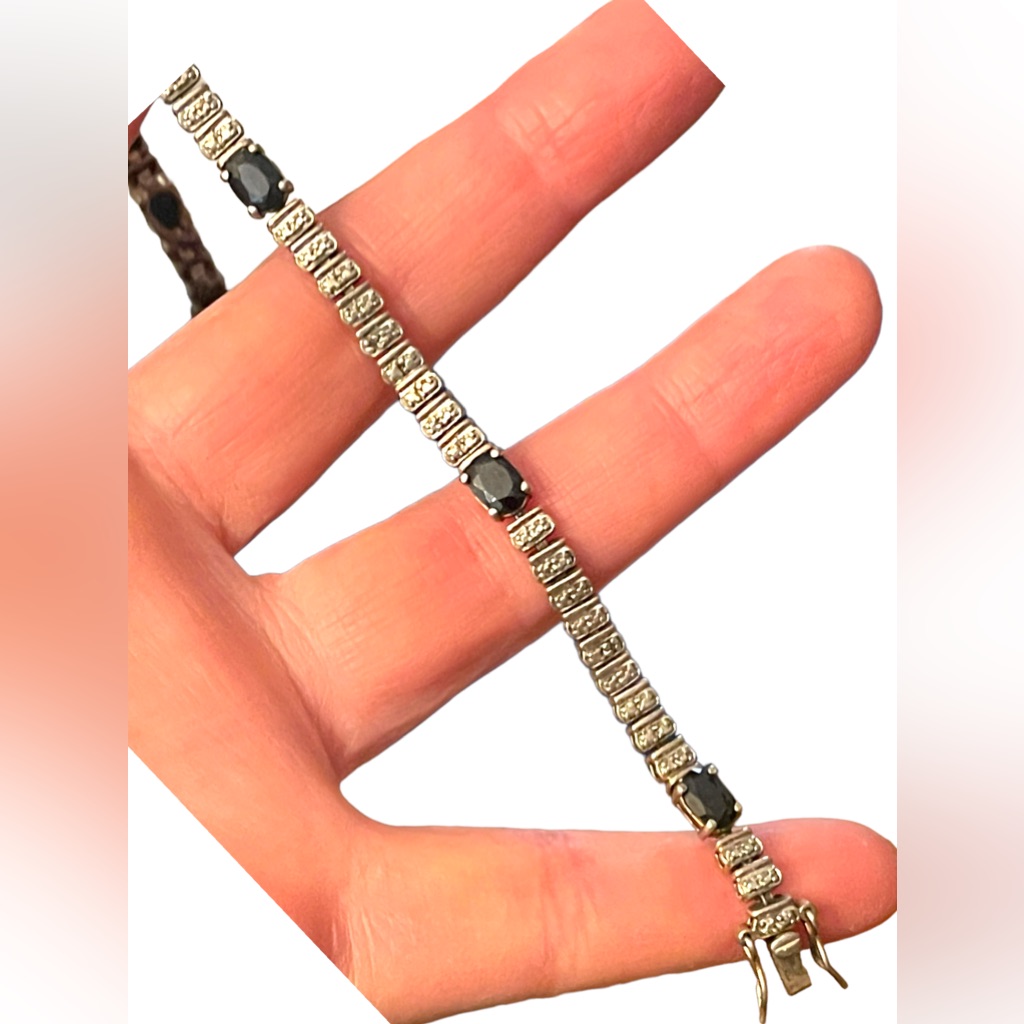 Sterling Silver Sapphire Blue Cz Crystal Simulated 925 Tennis Bracelet